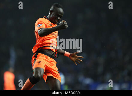 Liverpool`s Mane (R), celebrates after scoring a goal,  during round of 16 UEFA Champions League, first leg soccer match, Fc Porto - Liverpool Fc held at Estadio Dragão. Porto, 14th february de 2018. Pedro Trindade/ Movenphoto Stock Photo